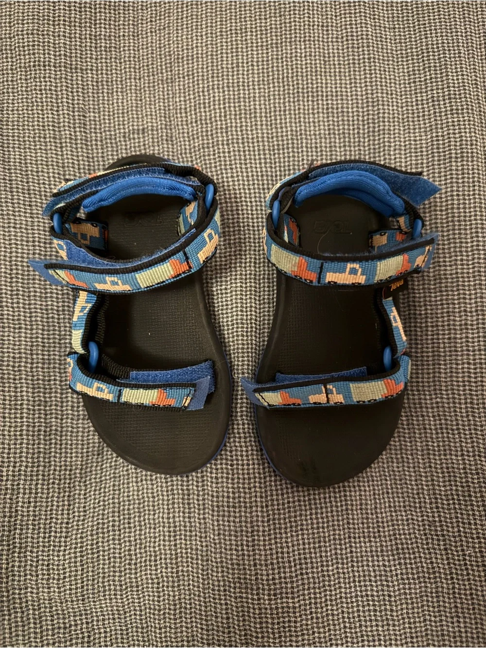 Teva Kids Blue Patterned Strap Sandals with Orange Accents